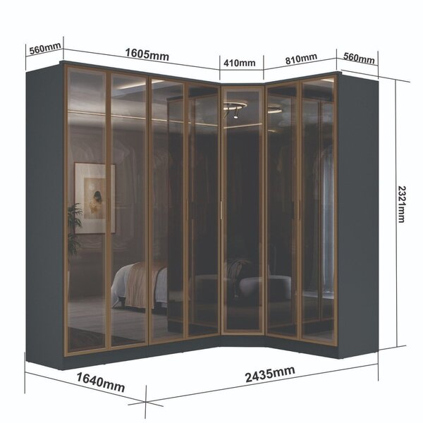 Guarda-roupa Módulo 4 Portas + Módulo Canto + Módulo 2 Portas Ravi Grafitto - Imagem 4