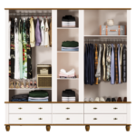 Roupa Guarda-roupa Retrô 5 Portas 6 Gavetas Off White/nogueira - Imagem 4