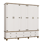 Roupa Guarda-roupa Retrô 5 Portas 6 Gavetas Off White/nogueira