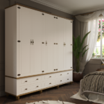 Roupa Guarda-roupa Retrô 5 Portas 6 Gavetas Off White/nogueira - Imagem 6