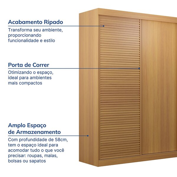 Guarda-roupa Solteiro 2 Portas 1 Porta Ripada Samambaia Cabecasa Madeiraoriginals Carvalho - Imagem 3