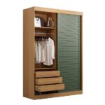 Guarda-roupa Solteiro 2 Portas 1 Porta Ripada Samambaia Cabecasa Madeiraoriginals Carvalho/verde - Imagem 4