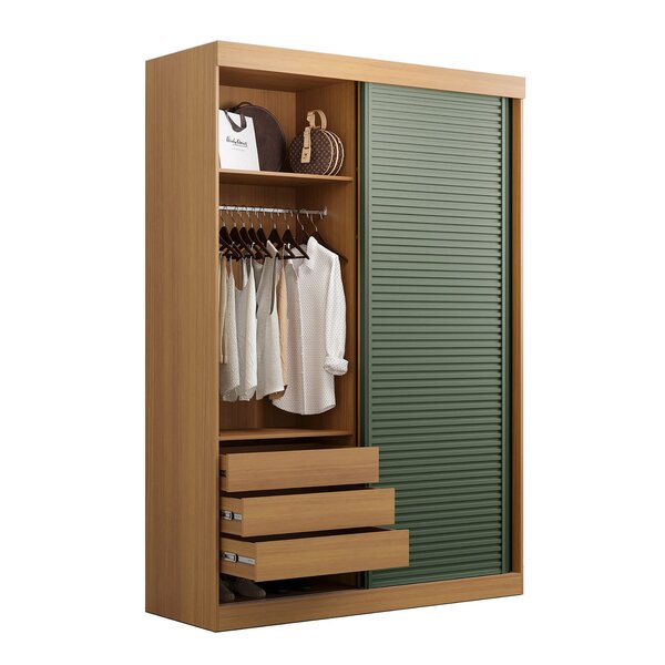 Guarda-roupa Solteiro 2 Portas 1 Porta Ripada Samambaia Cabecasa Madeiraoriginals Carvalho/verde - Imagem 4