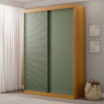 Guarda-roupa Solteiro 2 Portas 1 Porta Ripada Samambaia Cabecasa Madeiraoriginals Carvalho/verde