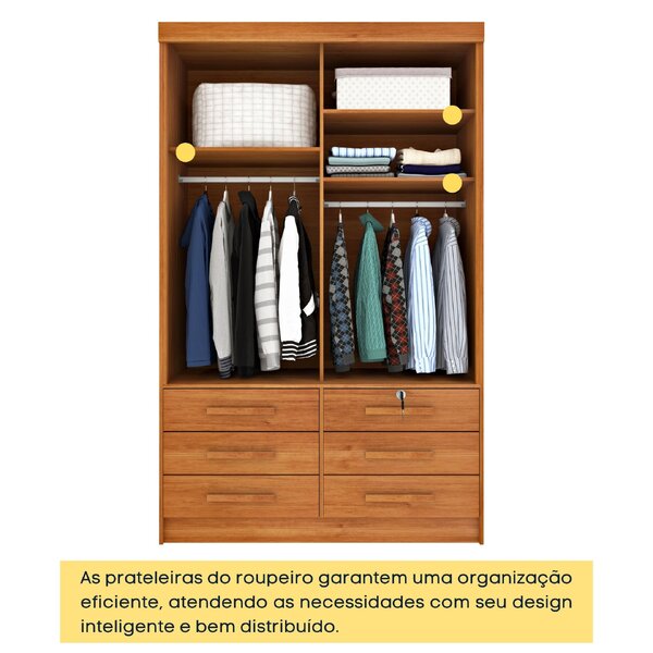Guarda Roupa Solteiro 2 Portas 6 Gavetas 133cm Chicago Cinamomo - Imagem 3