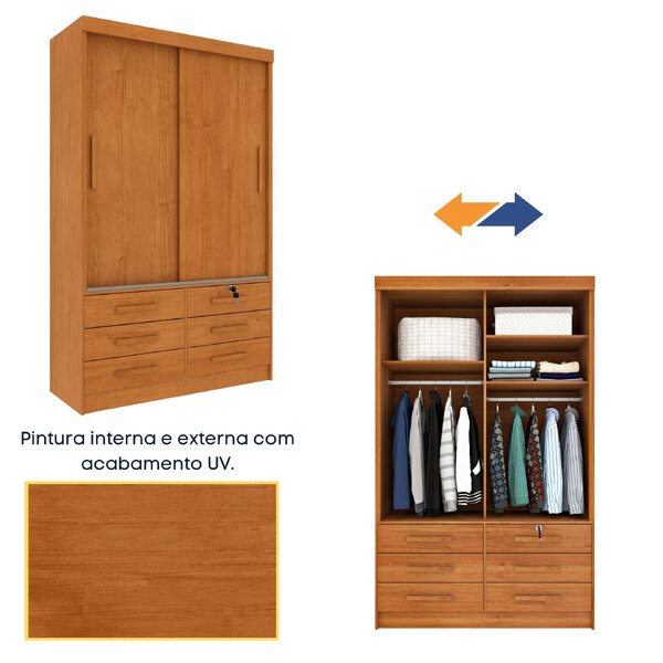 Guarda Roupa Solteiro 2 Portas 6 Gavetas 133cm Chicago Cinamomo - Imagem 6