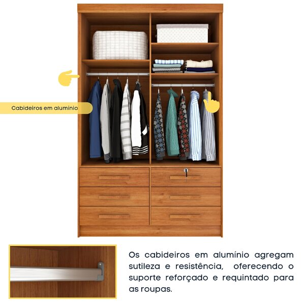 Guarda Roupa Solteiro 2 Portas 6 Gavetas 133cm Chicago Cinamomo - Imagem 9