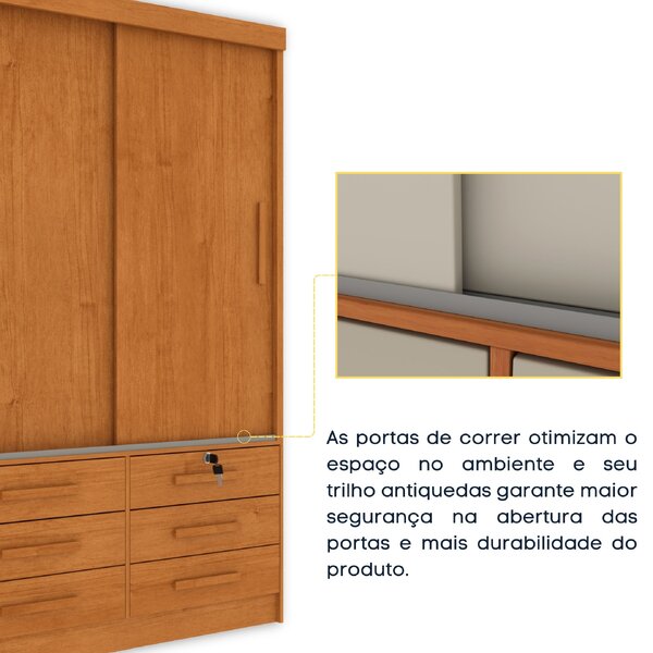 Guarda Roupa Solteiro 2 Portas 6 Gavetas 133cm Chicago Cinamomo - Imagem 10