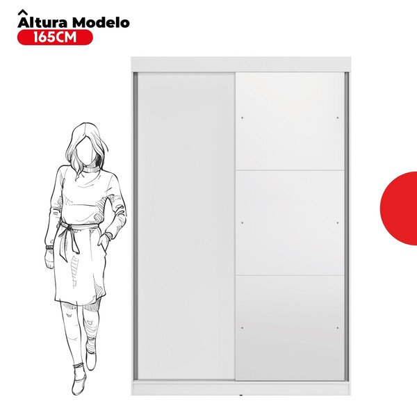 Guarda-roupa Solteiro 2 Portas De Correr 2 Gavetas E Espelho Peônia Yescasa Branco - Imagem 8