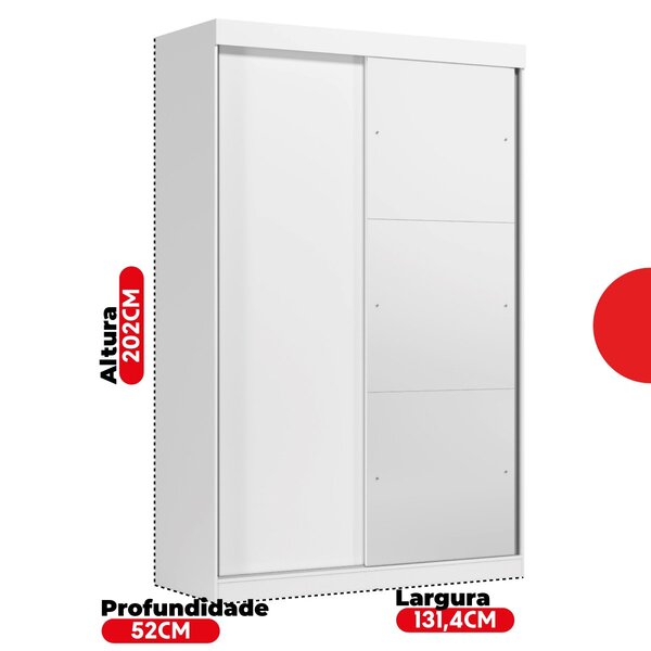 Guarda-roupa Solteiro 2 Portas De Correr 2 Gavetas E Espelho Peônia Yescasa Branco - Imagem 9