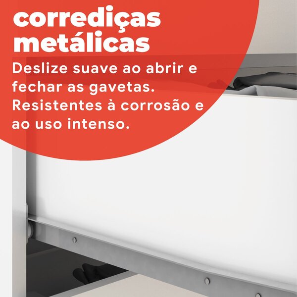 Guarda-roupa Solteiro 2 Portas De Correr 2 Gavetas Peônia Yescasa Branco - Imagem 5