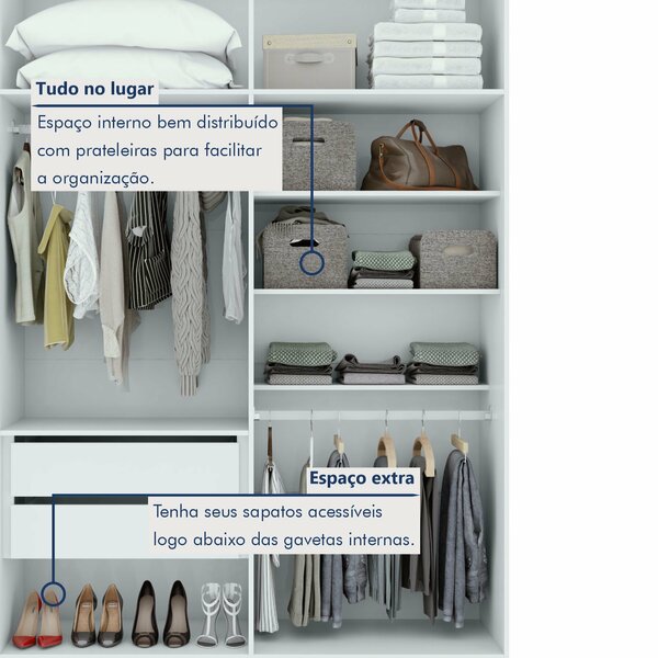 Guarda-roupa Solteiro 4 Portas 2 Gavetas Alonzo 100% Mdf - Imagem 10