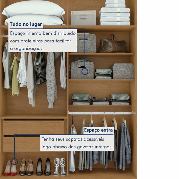 Guarda Roupa Solteiro 4 Portas 2 Gavetas Alonzo 100% Mdf - Imagem 5