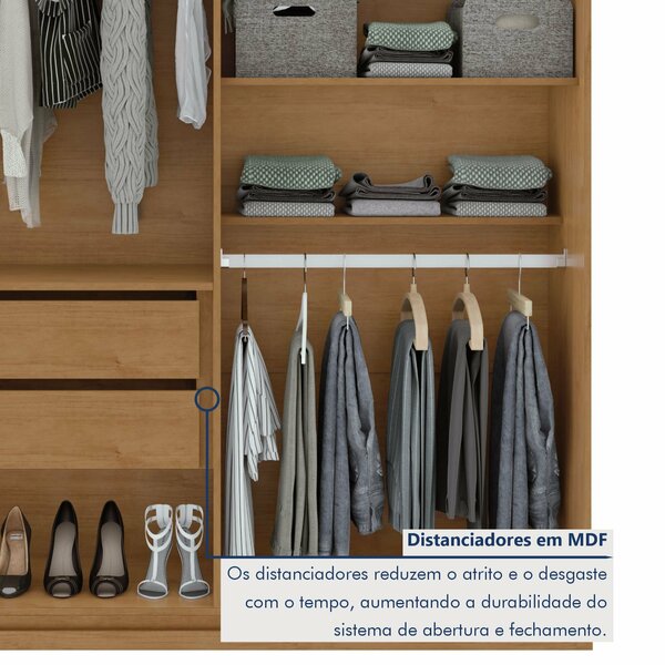 Guarda Roupa Solteiro 4 Portas 2 Gavetas Alonzo 100% Mdf - Imagem 7