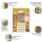 Guarda-roupa Solteiro 4 Portas Reflecta Com Pés E Led 100% Mdf Innova Off White - Imagem 4