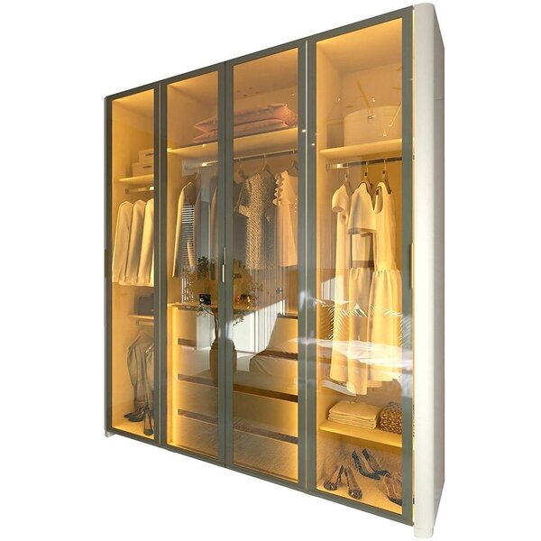 Guarda-roupa Solteiro 4 Portas Reflecta Com Pés E Led 100% Mdf Innova Off White - Imagem 3