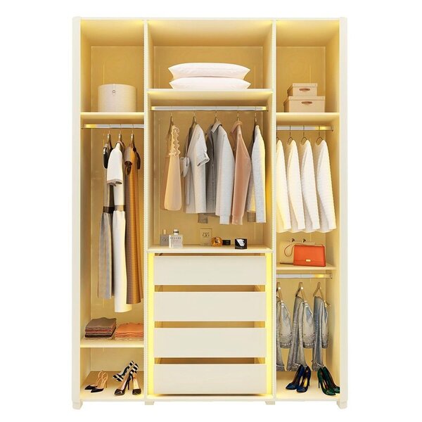 Guarda-roupa Solteiro 4 Portas Reflecta Com Pés E Led 100% Mdf Innova Off White - Imagem 6