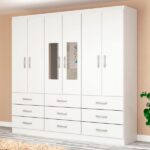 Guarda-roupa Solteiro Bergamo 6 Portas 9 Gavetas Com Espelho Branco - Evidencia Móveis