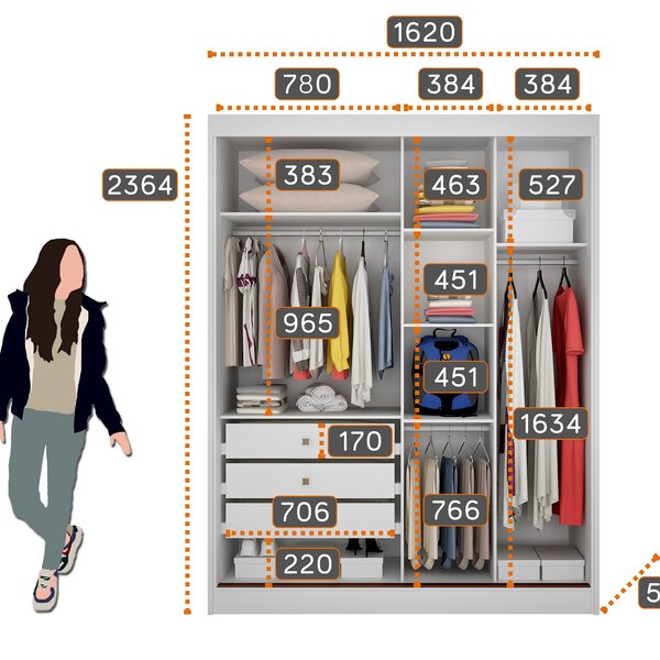 Guarda Roupa Solteiro Em Mdf 2 Portas 3 Gavetas Ávila Branco - Imagem 3