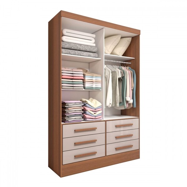 Guarda-roupa Solteiro Guaianases 2 Portas 6 Gavetas Cinamomo/off White - Panorama Móveis - Imagem 3