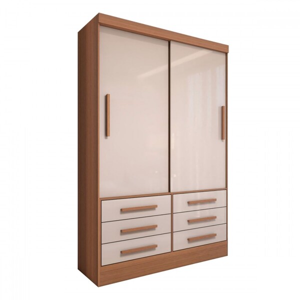 Guarda-roupa Solteiro Guaianases 2 Portas 6 Gavetas Cinamomo/off White - Panorama Móveis - Imagem 4
