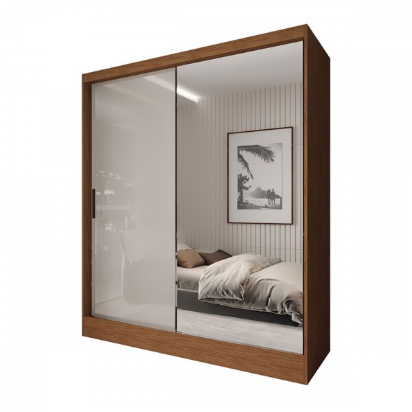 Guarda-roupa Solteiro La Paz 2 Portas 2 Gavetas Com Espelho Preto - Panorama Móveis - Imagem 4