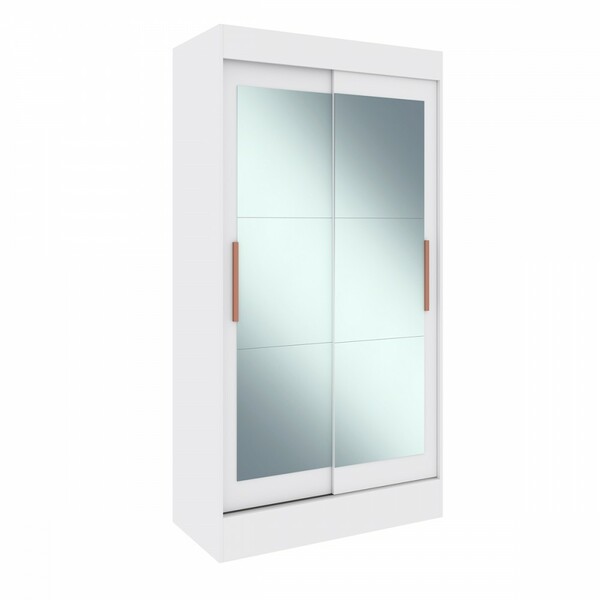 Guarda-roupa Solteiro Lyon 2 Portas De Correr 2 Gavetas Espelhado Branco - Doripel Móveis - Imagem 5