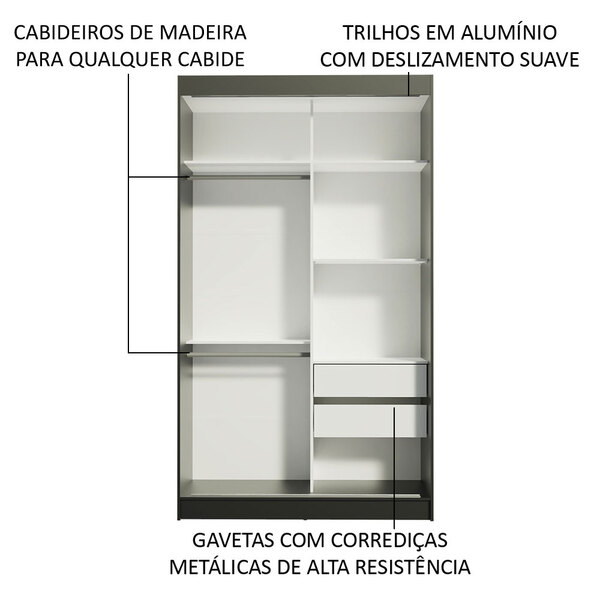 Guarda-roupa Solteiro Madesa Tokio 2 Portas De Correr 2 Gavetas - Imagem 3