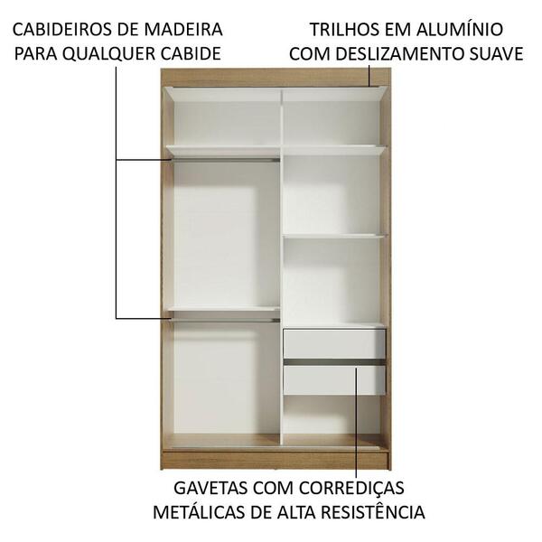 Guarda-roupa Solteiro Madesa Tokio 2 Portas De Correr 2 Gavetas - Rustic/branco - Imagem 8