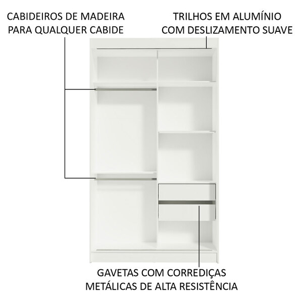 Guarda-roupa Solteiro Madesa Tokio 2 Portas De Correr Com Espelho 2 Gavetas - Imagem 5