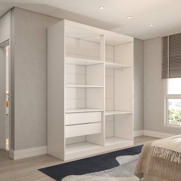 Guarda-roupa Solteiro Mykonos 4 Portas 2 Gavetas Branco - Panorama Móveis - Imagem 4