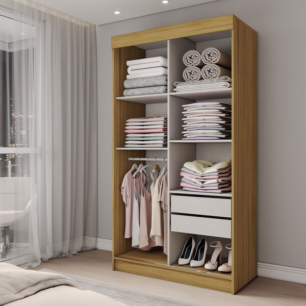 Guarda-roupa Solteiro Sirius 2 Portas 2 Gavetas Flex Marrocos/off White - Panorama Móveis - Imagem 7