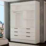 Guarda-roupa Solteiro Taylor 2 Portas De Correr 6 Gavetas Com Espelho Branco - Panorama Móveis - Imagem 4