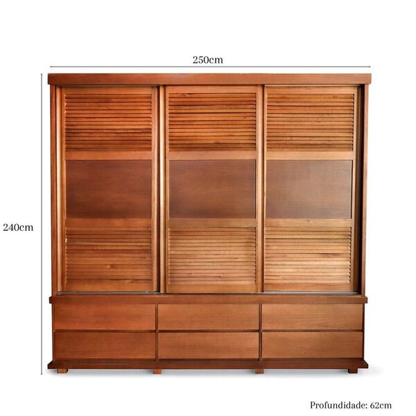 Guarda-roupa Veneziana 3 Portas De Correr - 100% Madeira Mogno/mel - Imagem 3
