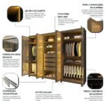 Guarda-roupas Casal 6 Portas Com 6 Portas Reflecta Com Pés E Led Absolut New Reflecta 100% Mdf Grafite - Imagem 4