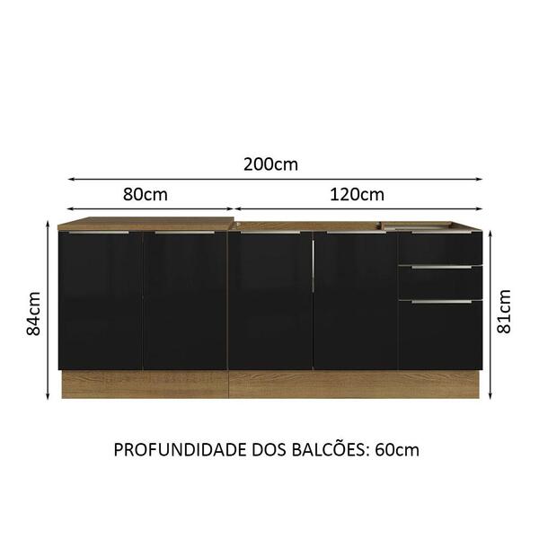 Kit Com 2 Balcões De Cozinha Madesa Lux 4 Portas 3 Gavetas (sem Tampo E Pia) - Rustic/preto - Imagem 9