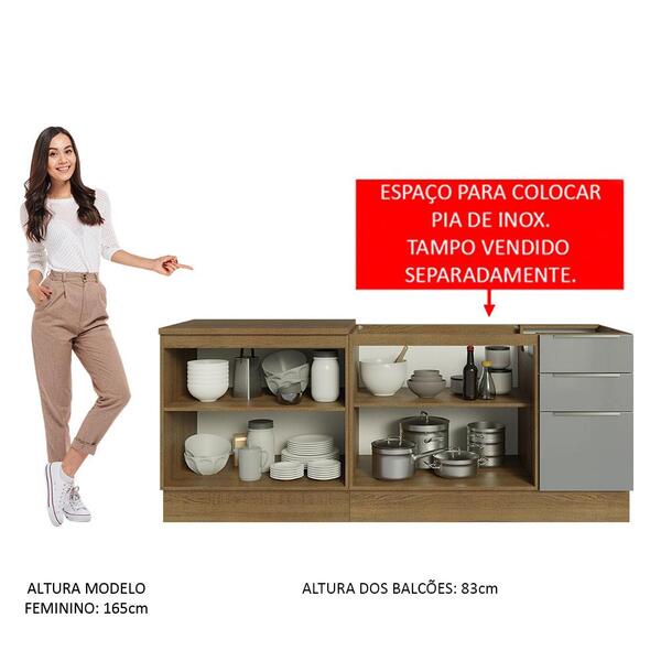 Kit Com 2 Balcões De Cozinha Madesa Lux 4 Portas 3 Gavetas (sem Tampo E Pia) - Rustic/cinza - Imagem 7