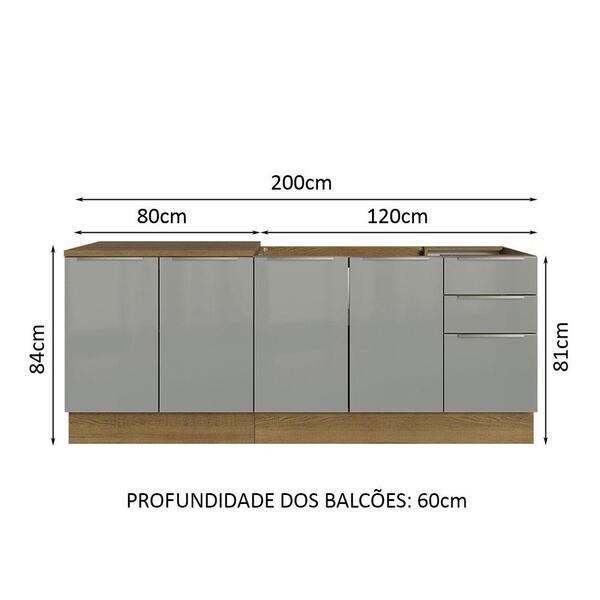 Kit Com 2 Balcões De Cozinha Madesa Lux 4 Portas 3 Gavetas (sem Tampo E Pia) - Rustic/cinza - Imagem 9