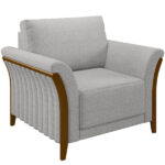 Kit Sofá 02 Lugares Sala Estar 162cm Com 02 Poltronas Stefan Pés Madeira M03 Linho Cinza - Lyam Decor - Imagem 4