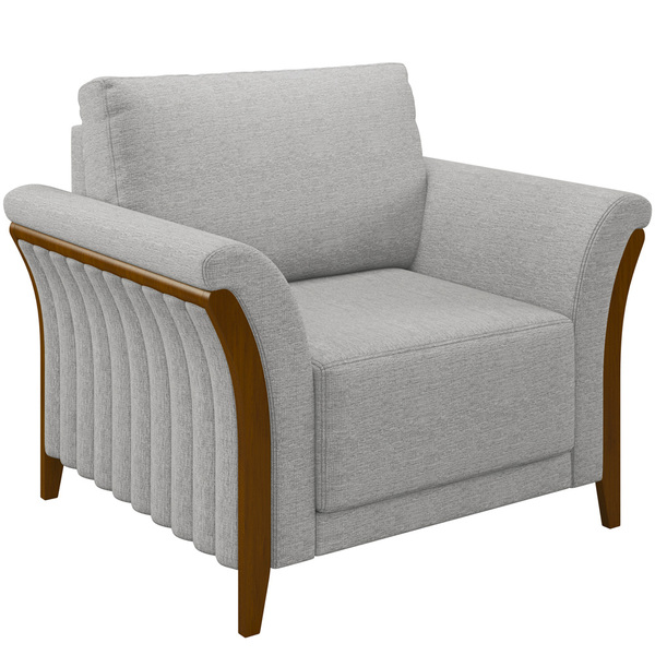 Kit Sofá 02 Lugares Sala Estar 162cm Com 02 Poltronas Stefan Pés Madeira M03 Linho Cinza - Lyam Decor - Imagem 4