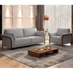 Kit Sofá 02 Lugares Sala Estar 162cm Com 02 Poltronas Stefan Pés Madeira M03 Linho Cinza - Lyam Decor - Imagem 8