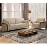 Kit Sofá 03 Lugares Sala Estar 222cm Com 02 Poltronas Stefan Pés Madeira M03 Linho Bege - Lyam Decor - Imagem 5