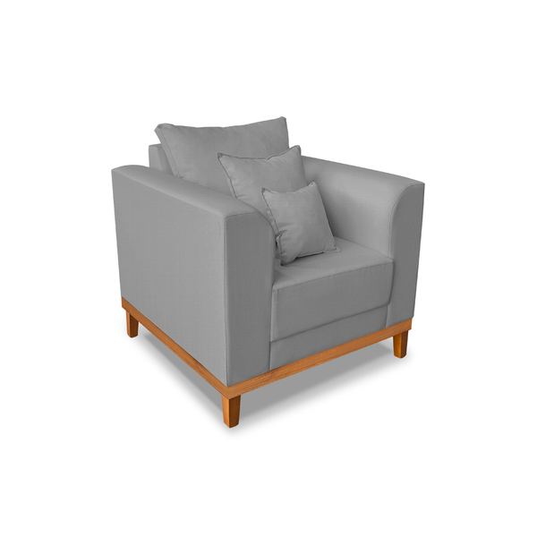 Kit Sofá 3 Lugares E 2 Poltronas Beny Viena Com Almofadas Decorativa Linho Cinza - Madeira Prima Deccor - Imagem 4