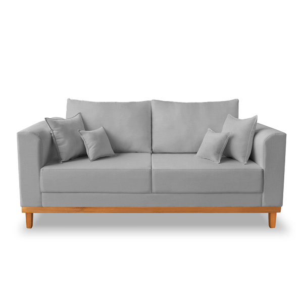 Kit Sofá 3 Lugares E 2 Poltronas Beny Viena Com Almofadas Decorativa Linho Cinza - Madeira Prima Deccor - Imagem 5