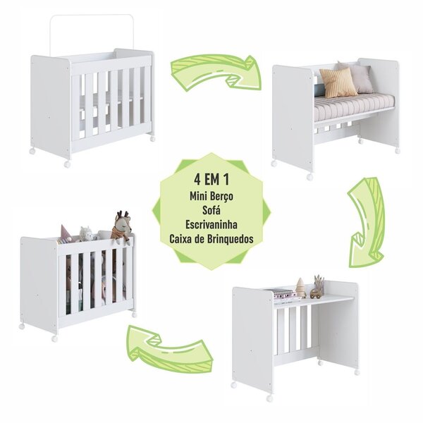 Mini Berço Para Quarto De Bebê 4 Em 1 Evolutivo Branco - Imagem 5