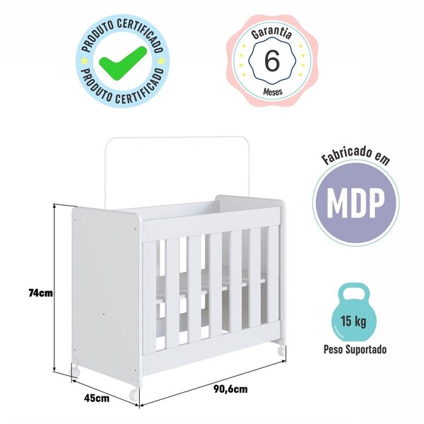 Mini Berço Para Quarto De Bebê 4 Em 1 Evolutivo Branco - Imagem 8