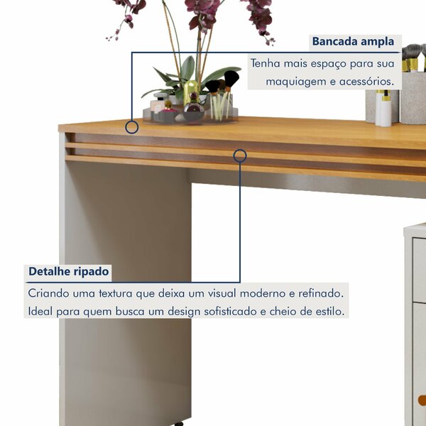 Penteadeira 1 Porta 1 Gaveta 100% Mdf Sem Espelho Charlotte Off White/naturalle - Imagem 6