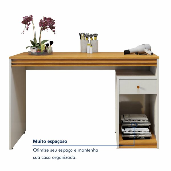 Penteadeira 1 Porta 1 Gaveta 100% Mdf Sem Espelho Charlotte Off White/naturalle - Imagem 5