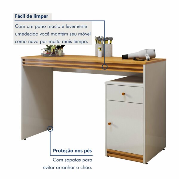 Penteadeira 1 Porta 1 Gaveta 100% Mdf Sem Espelho Charlotte Off White/naturalle - Imagem 9