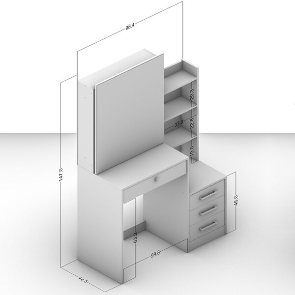 Penteadeira 4 Gavetas Com Espelho Deslizante E Nichos Helena Yescasa Branco - Imagem 6